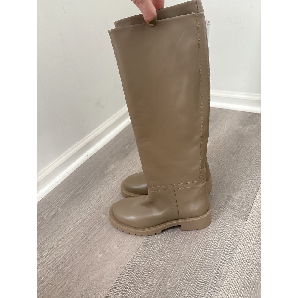 NWT Zara Leather Knee High Boots Size 5 Taupe Minimalist Blogger Fave - Picture 6 of 10